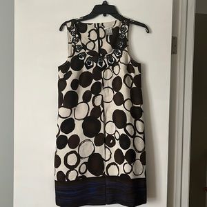Kensie Linen and Silk Sleeveless Dark Brown and Ivory Shift Dress